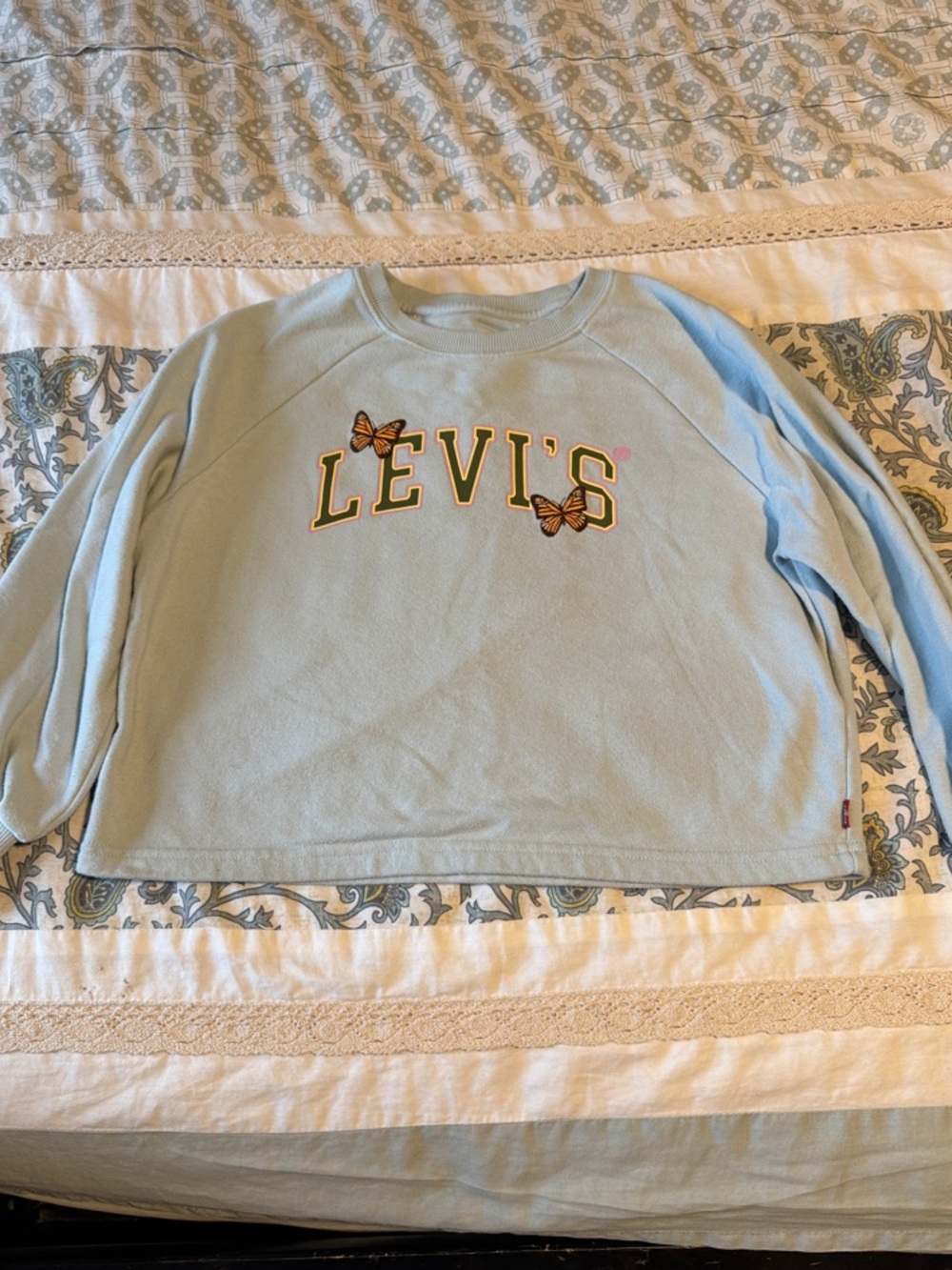 Levi's Light Blue Crewneck Sweatshirt with Butterfly Embroidery